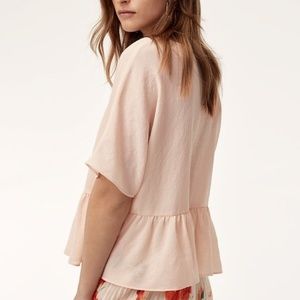 Aritzia/Wilfred Pink Macee Short-sleeved Peplum Blouse